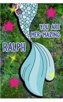 You Are Mer-Mazing Ralph: Wide Ruled Composition Book Diary Lined Journal Green with Mermaid Tail