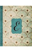 E: Antique Aqua Pattern Journal, Monogram Initial Letter E, Gratitude Interior Pages