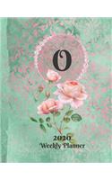 Plan On It Large Print 2020 Weekly Calendar Planner 15 Months Notebook Includes Address Phone Number Pages - Monogram Letter O: January 2020 through March 2021: Green and Pink Damask Lace with Roses on Glossy Cover