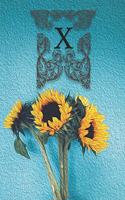 X: Monogram Sunflower Floral Oil Painting Notebook Journal Blank Lined Wide Rule Gift for Sunflower Lovers