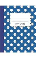 First Grade: Baseball Blank Sketchbook Paper Blue Sports Fan Game Ball Cover Drawing Sketch Book for Artists & Illustrators Kindergarten 1st 2nd 3rd 4th 5th Grad