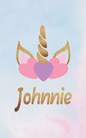 Johnnie: Personalized First Name Unicorn Gift Birthday Girl Notebook Journal 104 Pages