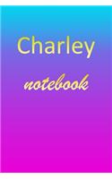 Charley: Blank Notebook - Wide Ruled Lined Paper Notepad - Writing Pad Practice Journal - Custom Personalized First Name Initial C Blue Purple Gold - Taking 