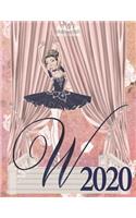 2020 Weekly Planner - Ballerina Princess Monogram Initial Letter "W": brunette ballet tutu toe shoes 12-Month Large Print Letter-Sized A4 Schedule Organizer by 52 Week Cornell Notes Monthly Calendar Designed in USA