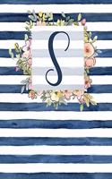 S: Letter S Monogram Initial Notebook - 8.5" x 11" - 100 pages, Dot Bullet Grid Pages- Watercolor Floral Notebook