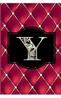 Y: Monogram Journal or Diary. Captivating Ruby Red and Gold Diamond Design with a Decorative Uppercase Initial with Texture & Charm on a Vintage Black 