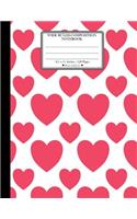 Wide Ruled Composition Notebook. 8.5" x 11". 120 Pages. Heart and Love: Simple Red Hearts Valentin Love Pattern On White Cover. Notebook Composition Book Wide Ruled for Kids, girls, boys, school, students, teachers. Elem