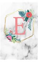 E: Monogramm Buchstabe E 120 Seiten DIN A5 Notizbuch Marmor Gold Weiß personalisiert Name farbige Blumen Initial Tagebuch für Frauen und Mädchen