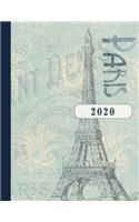 Paris 2020: Grand Tour Eiffel Agenda Semainier et Calendrier Janvier à Decembre avec To Do List + 45 Pages Dot Grid Pointillé - Journalier Organisateur A4 - Pra