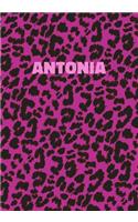 Antonia: Personalized Pink Leopard Print Notebook (Animal Skin Pattern). College Ruled (Lined) Journal for Notes, Diary, Journaling. Wild Cat Theme Design wi