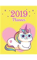 2019 Planner: Weekly Dated with Inspirational Quotes - Bright Yellow Caticorn(5 Bright & Magical Calendar Planners for All)
