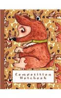 Composition Notebook: Composition Notebook for Animal Lovers - Wide Ruled 7.44 X 9.69 - Cute Dog with Brown Dog Print Background