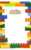 Julia: Personalized Building Brick Handwriting Practice Paper Journal, Diary Notebook, Log Featuring 120 Pages 6x9