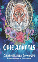 Cute Animals - Coloring Book for Grown-Ups - Echidna, Gorilla, Gecko, Tiger, and more