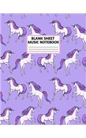 Blank Sheet Music Notebook: Cute Unicorn Matte Cover Design with 110 Pages White Paper Interior for Musician Students and Professionals Playing Piano, Ukelele, Mandolin and oth