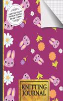 Knitting Journal: Cute Bunny Rabbit with Flowers Knitting Journal: Half Lined Paper, Half Graph Paper (4:5 Ratio)