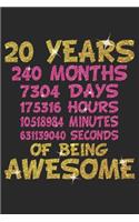 20 Years Of Being Awesome: Blank Lined Journal, Glitter Happy 20th Birthday, Notebook Diary, Logbook, Perfect Gift For 20 Year Old Boys And Girls