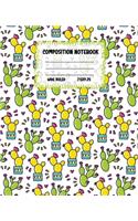 Composition Notebook Wide Ruled: Green Cactus Colourful Workbook for Girls Boys for Writing - Pretty Journal for Kids - Unique Gift Idea with Cute Patterns