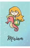 Miriam: süßes personalisiertes Meerjungfrauen Schreibheft / Notizbuch / Tagebuch - viele Vornamen verfügbar - 100 Seiten liniert - Seepferdchen Tagebuch - S
