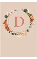 D: Peach Monogram Sketchbook - 110 Sketchbook Pages (6 x 9) - Floral Watercolor Monogram Sketch Notebook - Personalized Initial Letter Journal - Monogr
