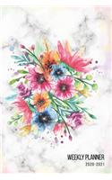 Weekly Planner 2020-2021: Watercolor Florals on Marble - 6x9 in - 2020 Calendar Organizer with Bonus Dotted Grid Pages + Inspirational Quotes + To-Do Lists(3 Pretty Planners)