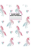 Blank Sheet Music Notebook: Cute Unicorn Matte Cover Design with 110 Pages White Paper Interior for Musician Students and Professionals Playing Piano, Ukelele, Mandolin and oth