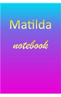 Matilda: Blank Notebook - Wide Ruled Lined Paper Notepad - Writing Pad Practice Journal - Custom Personalized First Name Initial M Blue Purple Gold - Taking 