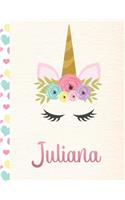 Juliana: Personalized Unicorn Primary Story Journal For Girls With Pink Name - Half Ruled Dotted Midline and Blank Picture Space - Kindergarten to Early Chil