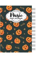 Music Sheet Notebook: Blank Staff Manuscript Paper with Halloween Pumpkins Themed Cover Design