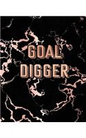 Goal Digger: Inspirational Quote Notebook, Trendy Black Marble and Rose Gold - 7.5 x 9.25, 120 College Ruled Pages