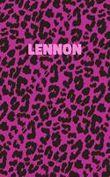 Lennon: Personalized Pink Leopard Print Notebook (Animal Skin Pattern). College Ruled (Lined) Journal for Notes, Diary, Journaling. Wild Cat Theme Design wi