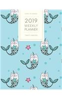 2019 Weekly Planner Twenty Nineteen: Dated with to Do Notes and Inspirational Quotes - Cat Mermaids Love the Sea(4 Pretty Magical Animal Patterns)