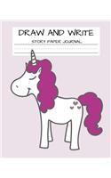 Draw and Write Story Paper Journal: Back To School Class Notebook Purple Unicorns