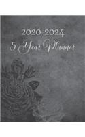 2020-2024 5 Year Planner: Gray & White Rose Floral Design: Monthly Yearly Schedule Organizer (60 Months): Agenda Calendar For The Next 5 Years