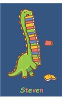 Steven: Personalisiertes Dinosaurier Tage-/Notizbuch mit dem Namen Steven und ganzen 120 Seiten im 6x9 Zoll Format (ca.DIN A5) mit Punkteraster. Optimal als