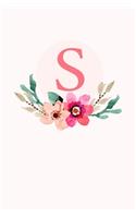 S: 110 Sketchbook Pages - Monogram Sketch Notebook with a Classic Light Pink Background of Vintage Floral Roses in a Watercolor Design - Personalized I