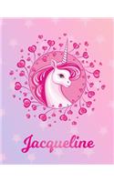 Jacqueline: Unicorn Large Blank Primary Sketchbook Paper - Pink Purple Magical Horse Personalized Letter J Initial Custom First Name Cover - Drawing Sketch Book