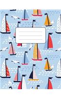 Composition Notebook: Sailing Boat Seagull Pattern: 100 Pages of 7.5" X 9.75" College Ruled Lined Paper, Matte Cover (Journal, Diary, Planner, Notes)(Sailing Journal Notebook)