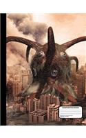 Four Eyed Sea Monster Attacks City Composition Notebook Graph Paper - 200 Pages / 100 Sheets, 9-3/4