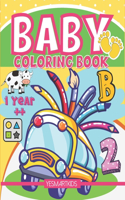 Baby Coloring Book 1 year: 46 Fun pages of animals, Fruits and shapes to color and Learn (Black Back Pages)