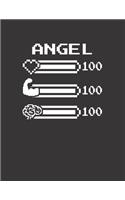 Angel: Pixel Retro Game 8 Bit Design Blank Composition Notebook College Ruled, Name Personalized for Boys & Men. Gaming Desk Stuff for Gamer Boys. Funny Co