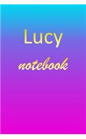 Lucy: Blank Notebook - Wide Ruled Lined Paper Notepad - Writing Pad Practice Journal - Custom Personalized First Name Initial L Blue Purple Gold - Taking 