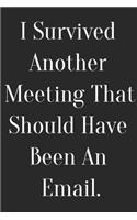 I survived another meeting that should've been an email: Funny Gift College Ruled Composition Notebook - Makes a Great Gift for Coworkers! Composition Notebook (100 Page,6" x 9" inch) Soft Cover, Matte Fin