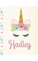 Hadley: Personalized Unicorn Primary Handwriting Notebook For Girls With Pink Name - Dotted Midline Handwriting Practice Paper - Kindergarten to Early Child