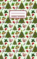 Journal Notebook: Notebook, Journal, Or Diary - Christmas Tree Candy Cane Bell Pattern Cover Design - 110 Blank Lined Pages - 6" X 9" - Glossy Finished Cover