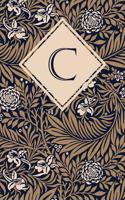 C: Monogrammed Blank Lined Journal: Beautiful and Classic: Ornate Navy, Brown and Cream Floral Pattern Design