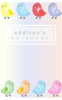 Addison's Notebook: Personalized Writing Journal With Birds And Name