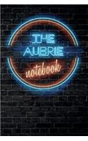 The AUBRIE Notebook: Vintage Blank Ruled Personalized & Custom Neon Sign Name Dotted Notebook Journal for Girls & Women. Wall Background. Funny Desk Accessories. Retro B