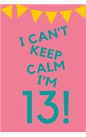 I Can't Keep Calm I'm 13!: Pink Blue Balloons - Thirteen 13 Yr Old Girl Journal Ideas Notebook - Gift Idea for 13th Happy Birthday Present Note Book Preteen Tween Basket Chris