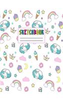 Sketcbook: Cute Unicorn Kawaii Sketch Book for Girls, Kids, Teens, Women (Perfect for Sketching, Drawing, Doodling, Journal, Note Pad, Birthday Party Favors)